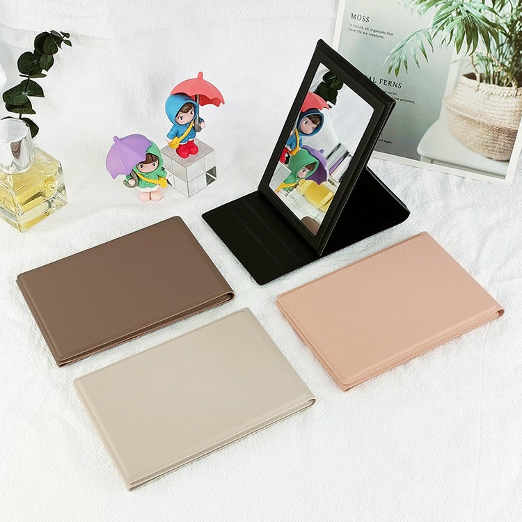 Korean Portable PU Leather Folding Mirror – Desktop Makeup Mirror for Students - Image 3